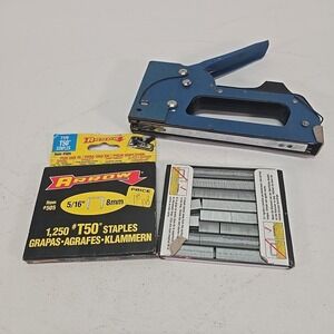 Arrow Fastener Staple Gun Model T55 Blue + Box Of Arrow T-50 Staples Made In USA